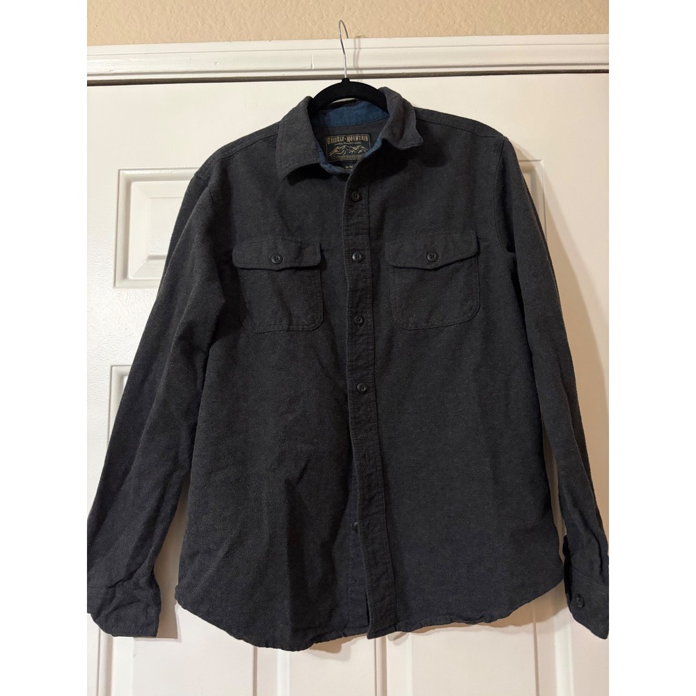 Mens Flannel Shirt Medium Gray Grizzly Mountain Long Sleeve Button Down Utility